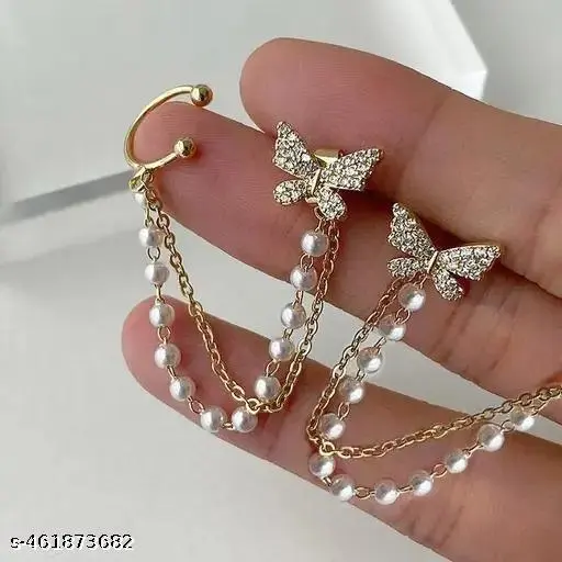 Vassaley Butterfly Rhinestone Earrings with Cuff-Chain